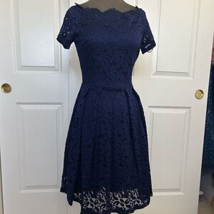 Elegant Navy Blue Lace Dress